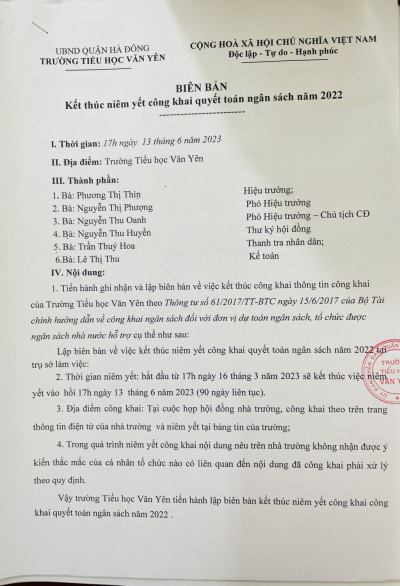 Công khai KT niêm yết công khai quyết toán ngân sách năm 2022