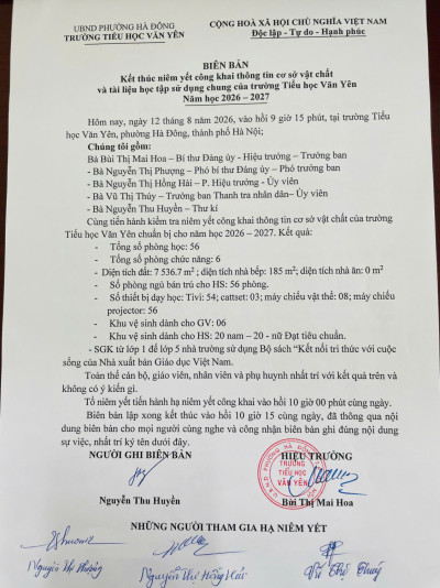 Kế thúc công khai CSVC và tài liệu học tập 2026-2027